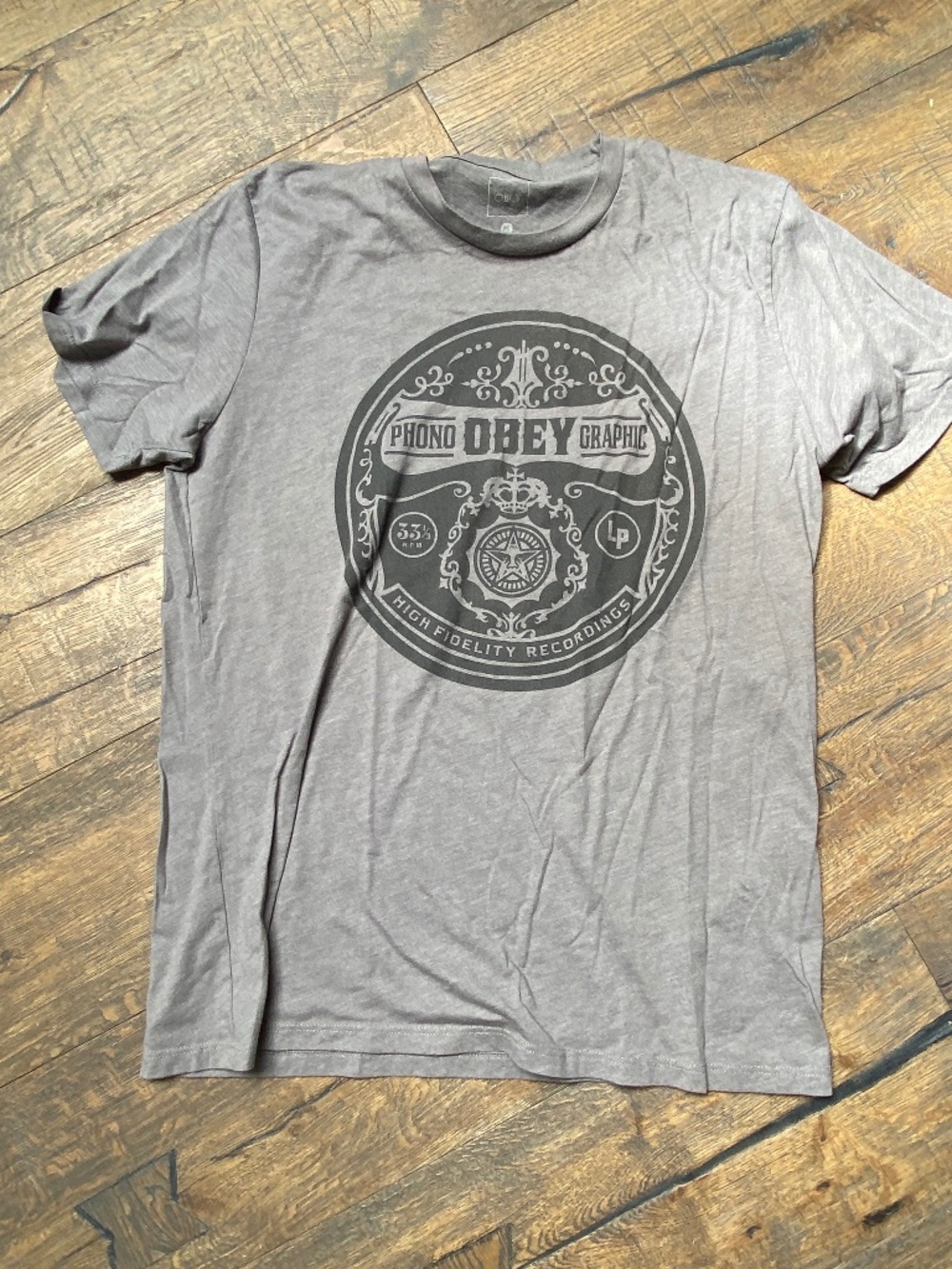 OBEY Clothing Phono Graphic High Fidelity Record Grey T-Shirt XL